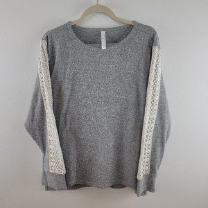 Women's 2 Piece Long Sleeve Lounge Set with Lace- Super Soft XL